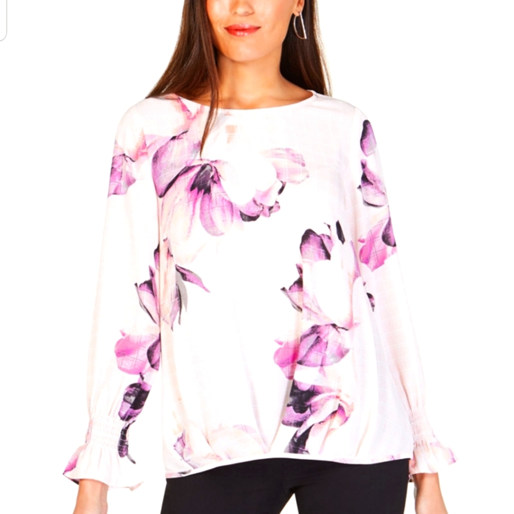 Floral Pink Long-Sleeve Women's Top